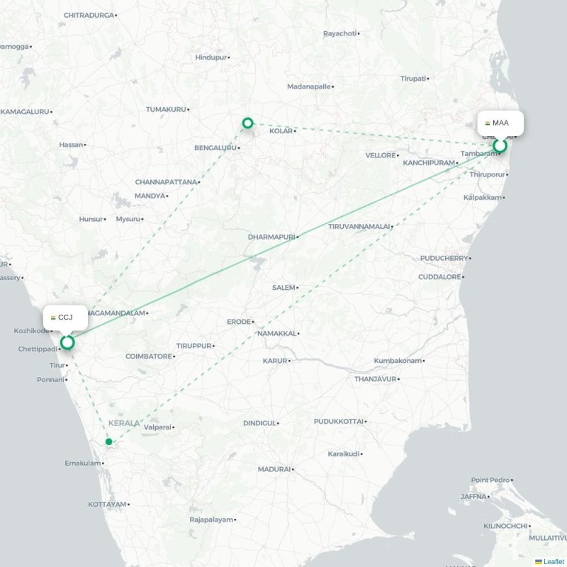 MAA - CCJ route map