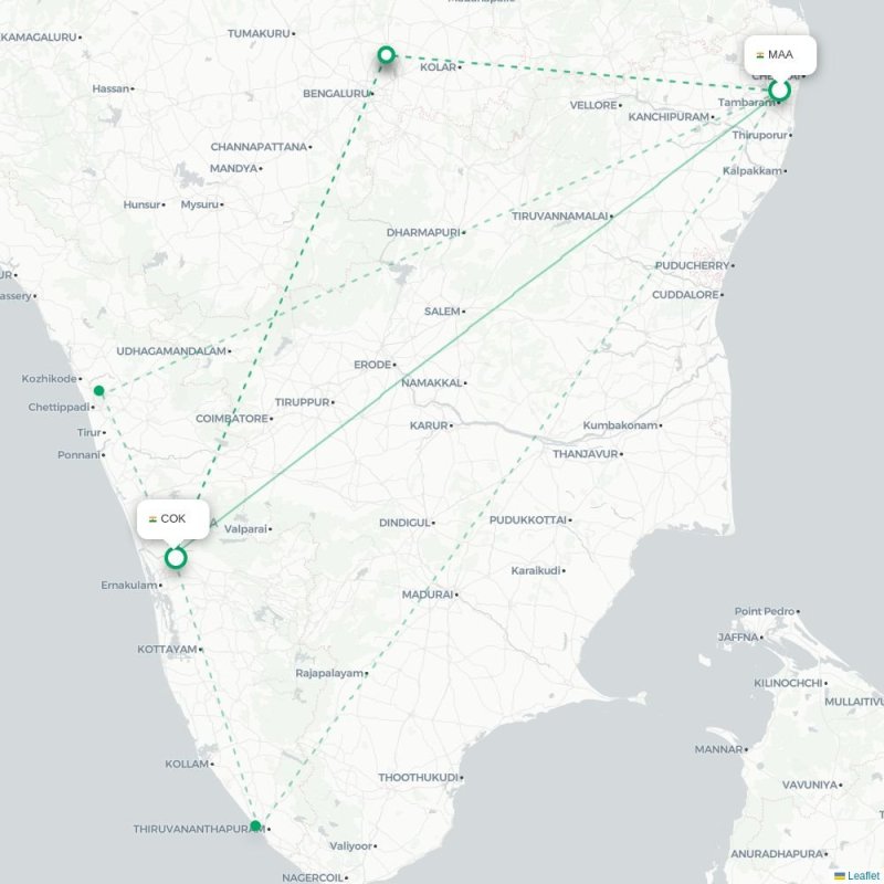 MAA - COK route map