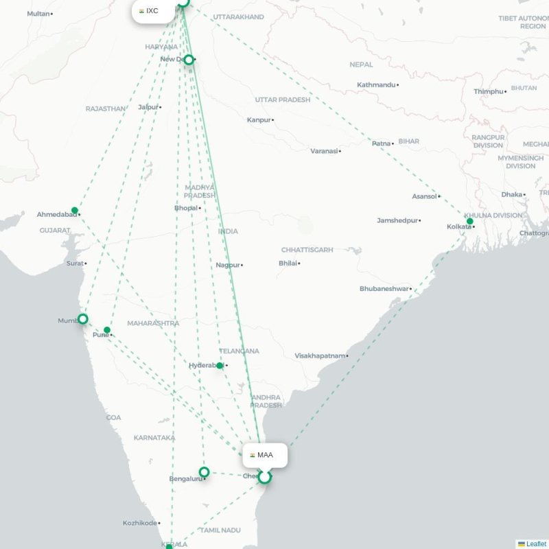 MAA - IXC route map