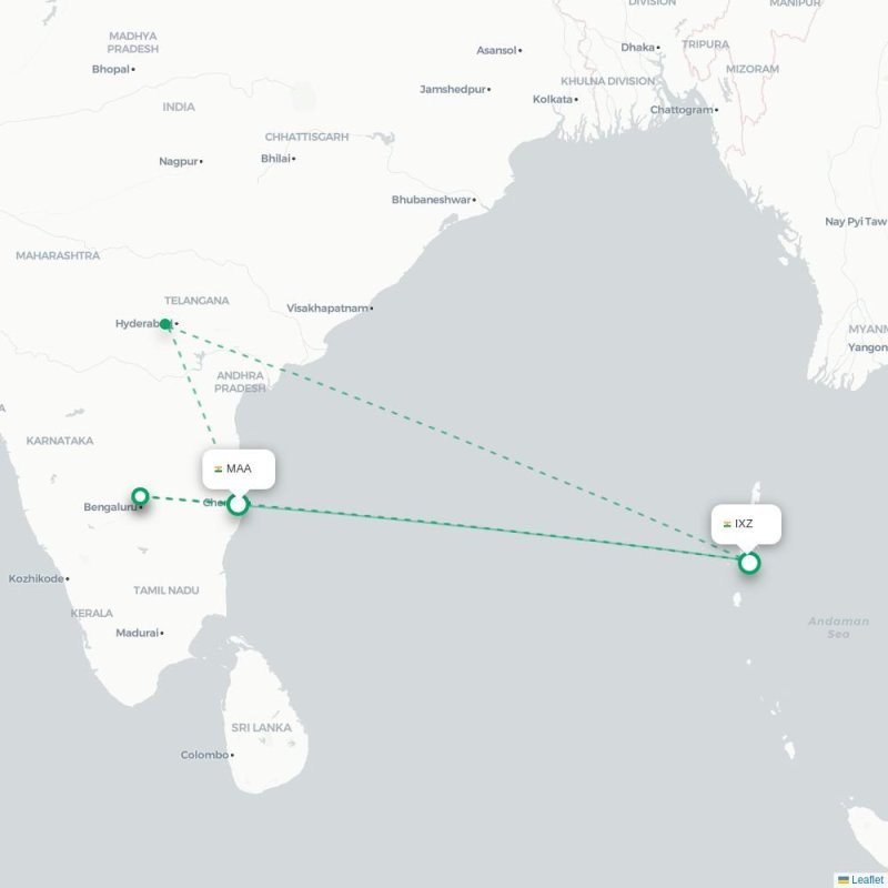 MAA - IXZ route map