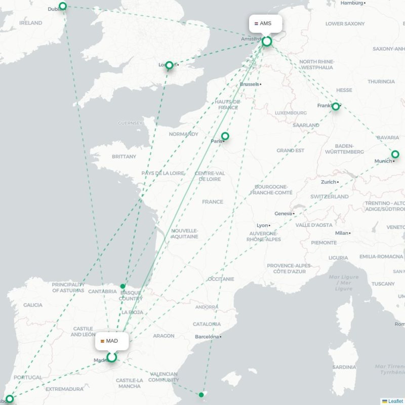 MAD - AMS route map