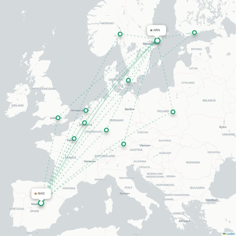 MAD - ARN route map