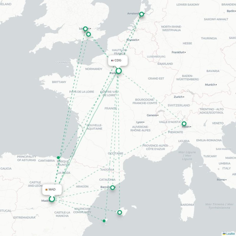 MAD - CDG route map