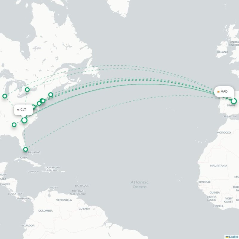 MAD - CLT route map