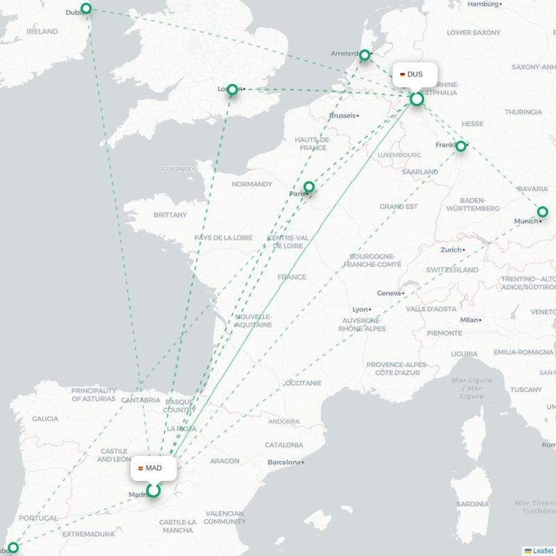MAD - DUS route map