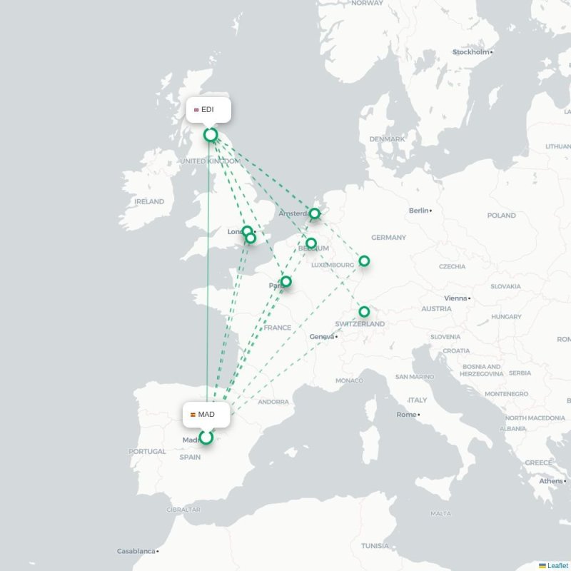 MAD - EDI route map