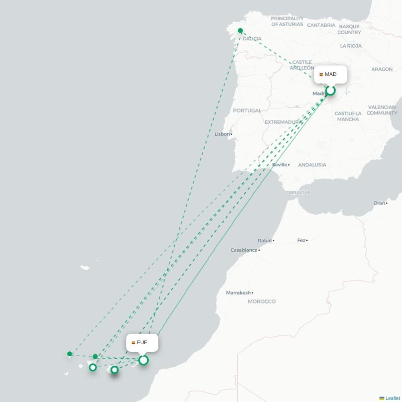 MAD - FUE route map