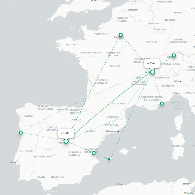 MAD - GVA route map