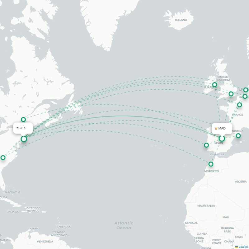 MAD - JFK route map