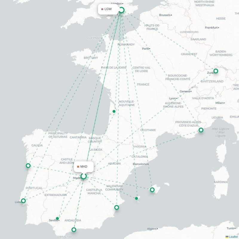 MAD - LGW route map