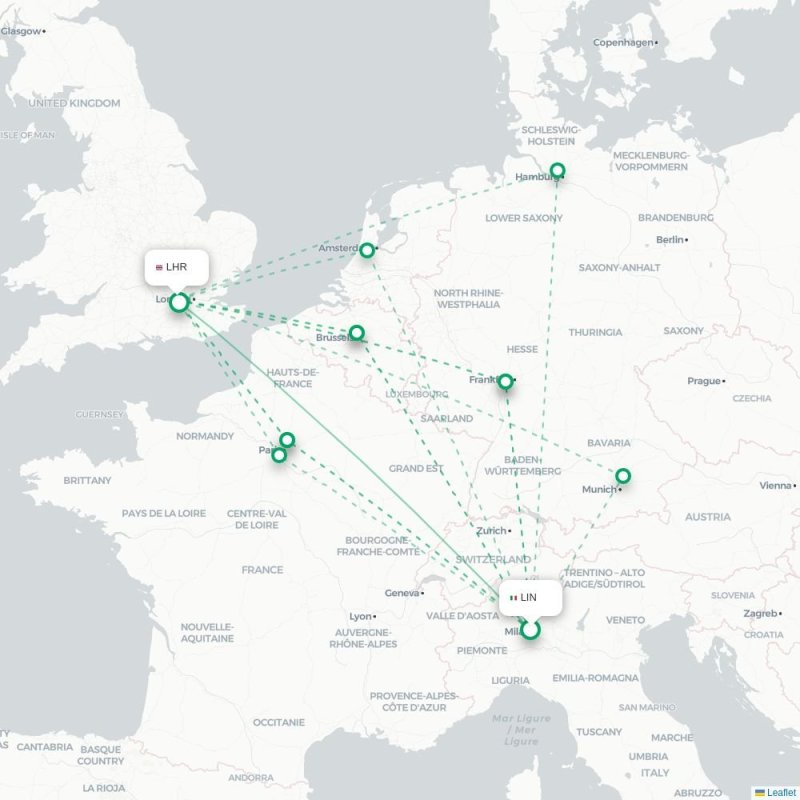 MAD - LHR route map