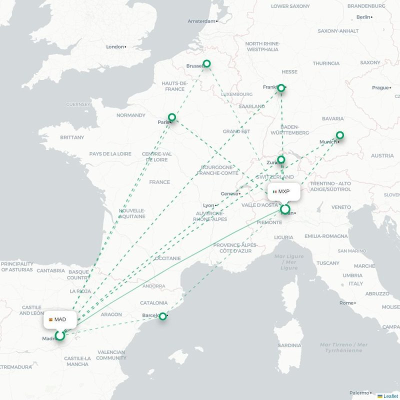 MAD - MXP route map