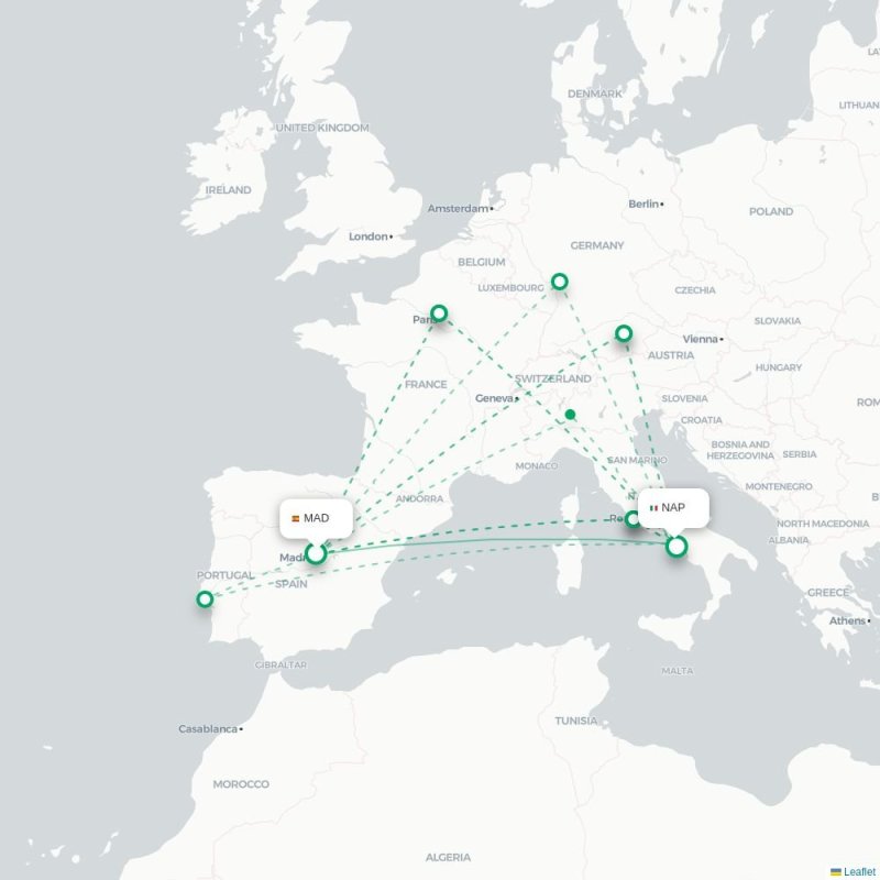 MAD - NAP route map