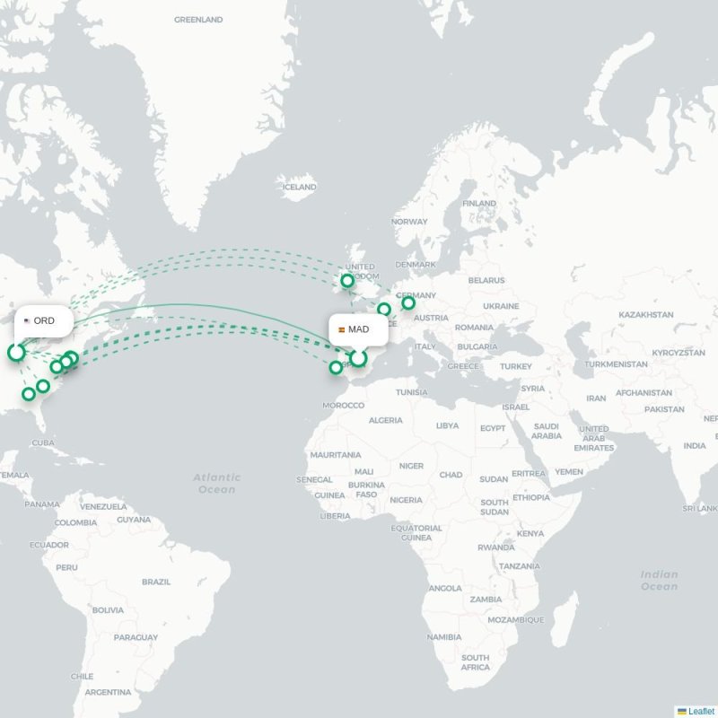 MAD - ORD route map