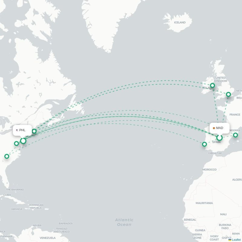 MAD - PHL route map