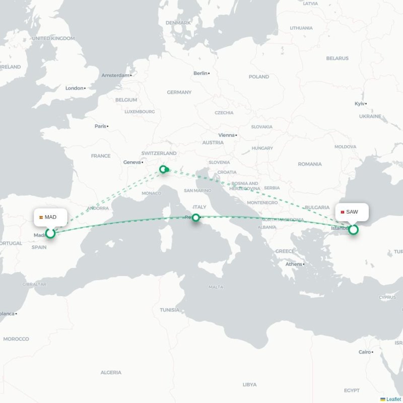 MAD - SAW route map