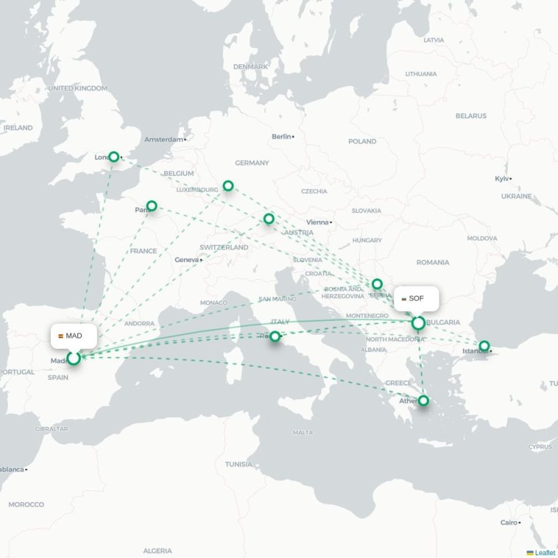MAD - SOF route map