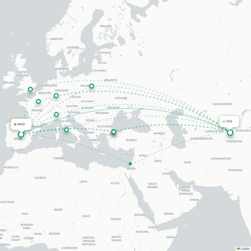 MAD - TAS route map