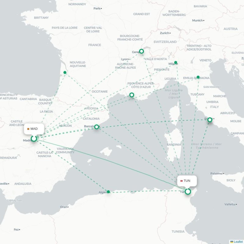 MAD - TUN route map