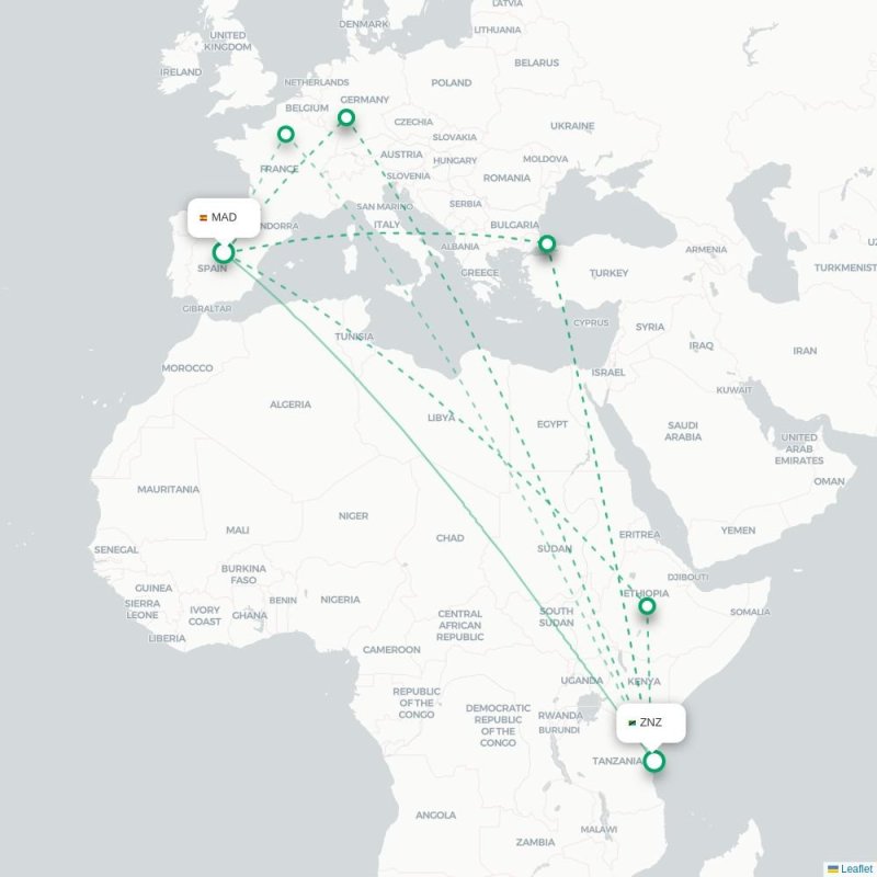 MAD - ZNZ route map