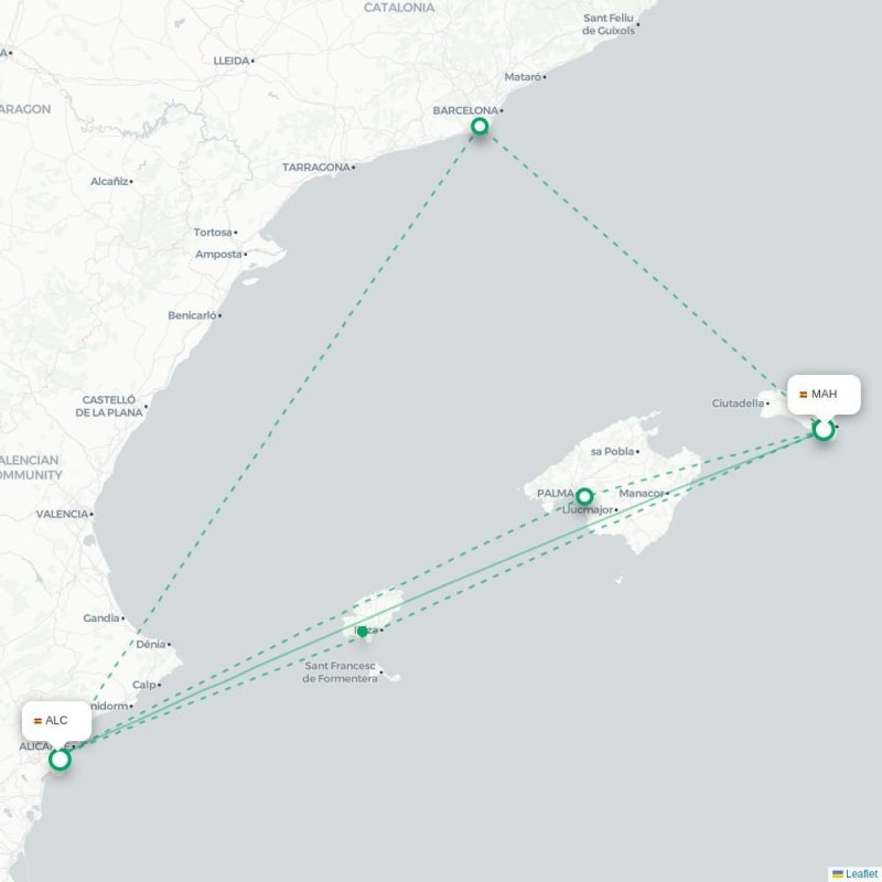 MAH - ALC route map