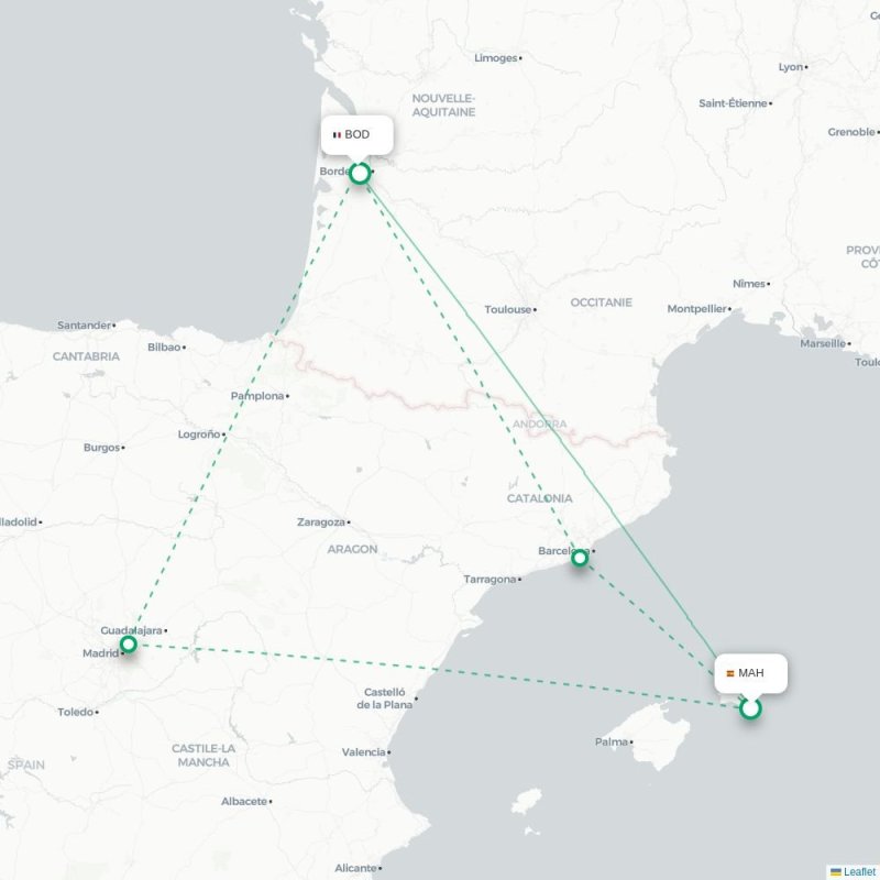 MAH - BOD route map