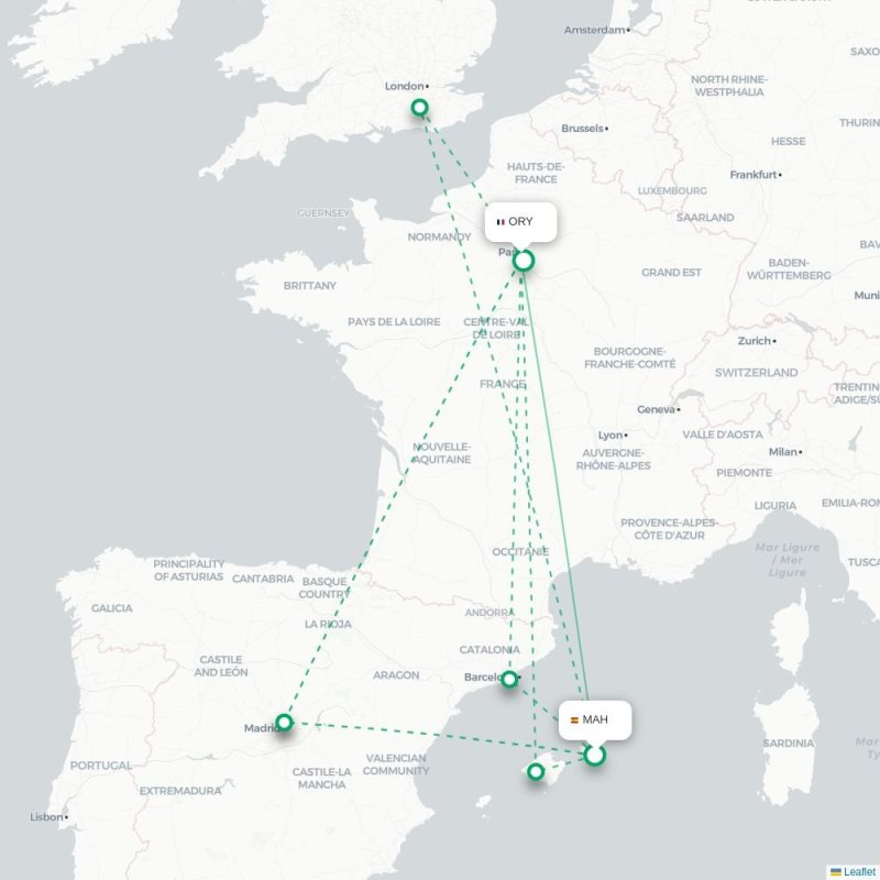 MAH - ORY route map