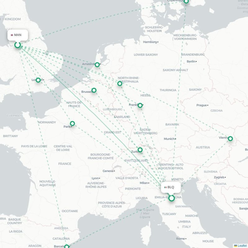 MAN - BLQ route map