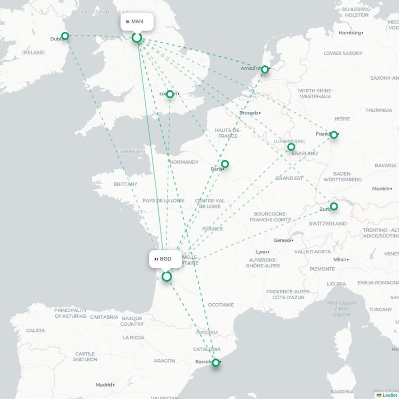 MAN - BOD route map