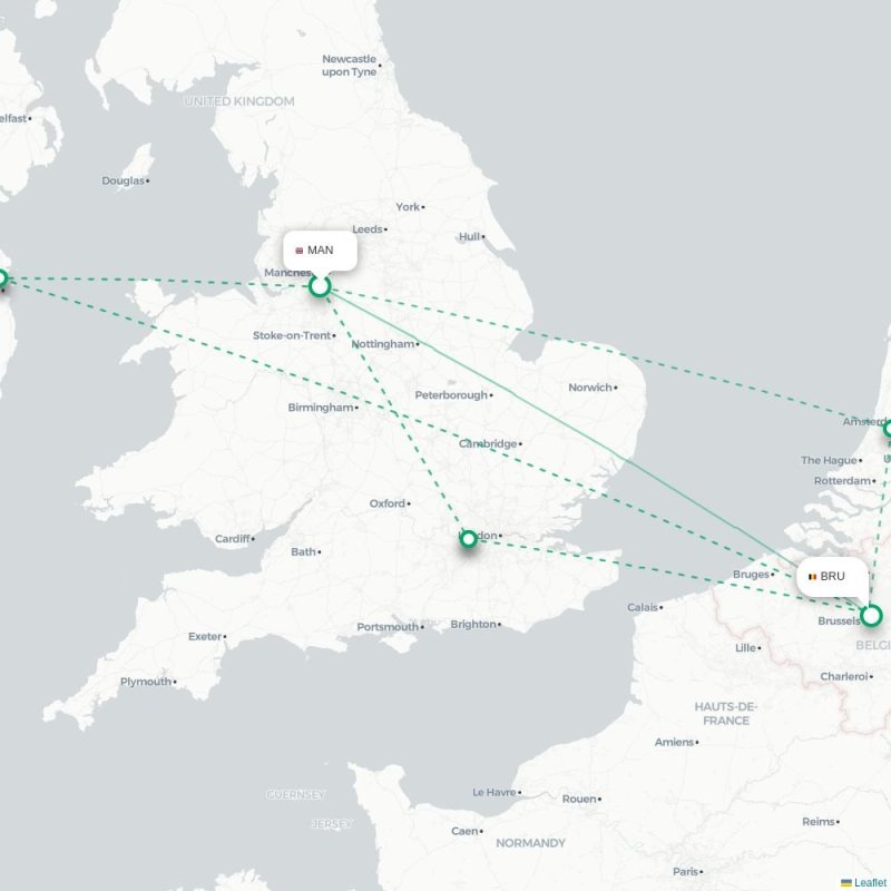 MAN - BRU route map