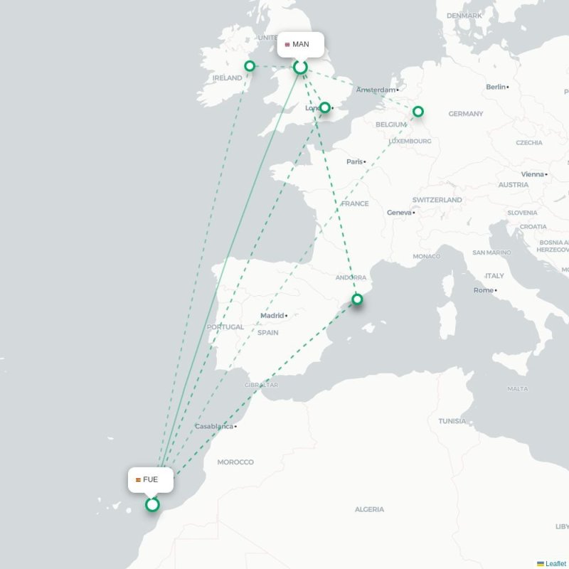 MAN - FUE route map