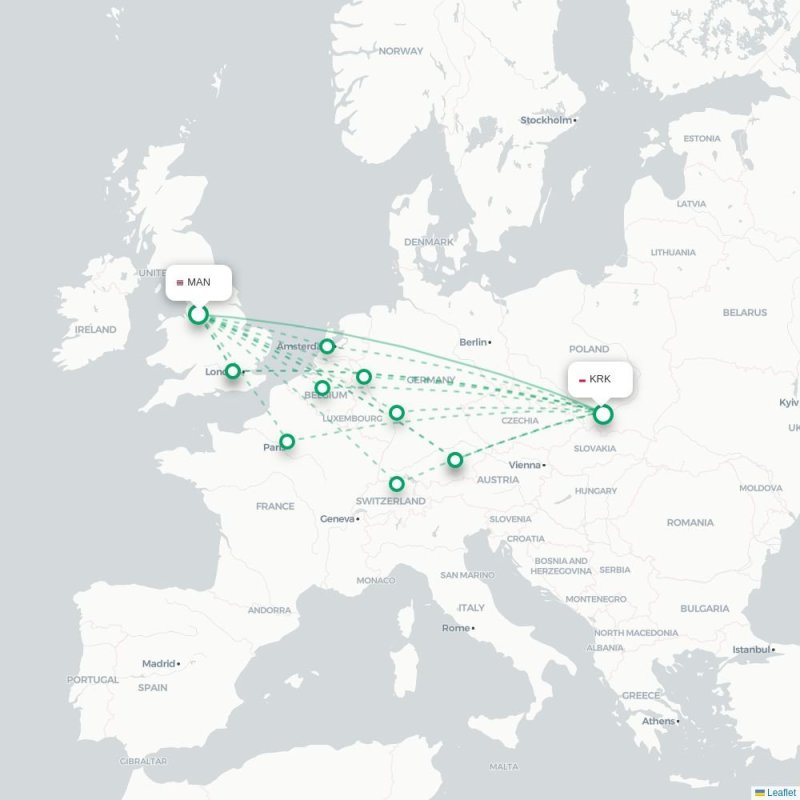 MAN - KRK route map
