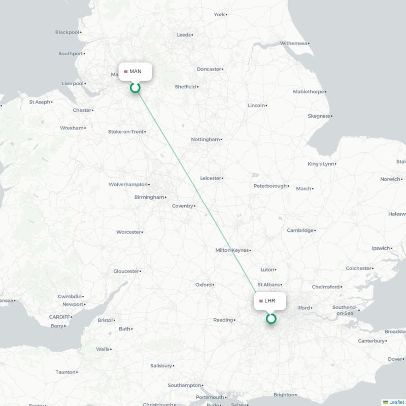 MAN - LHR route map