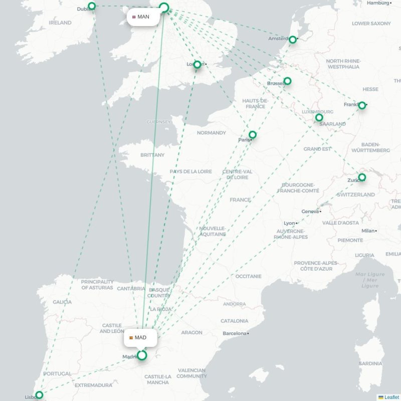 MAN - MAD route map