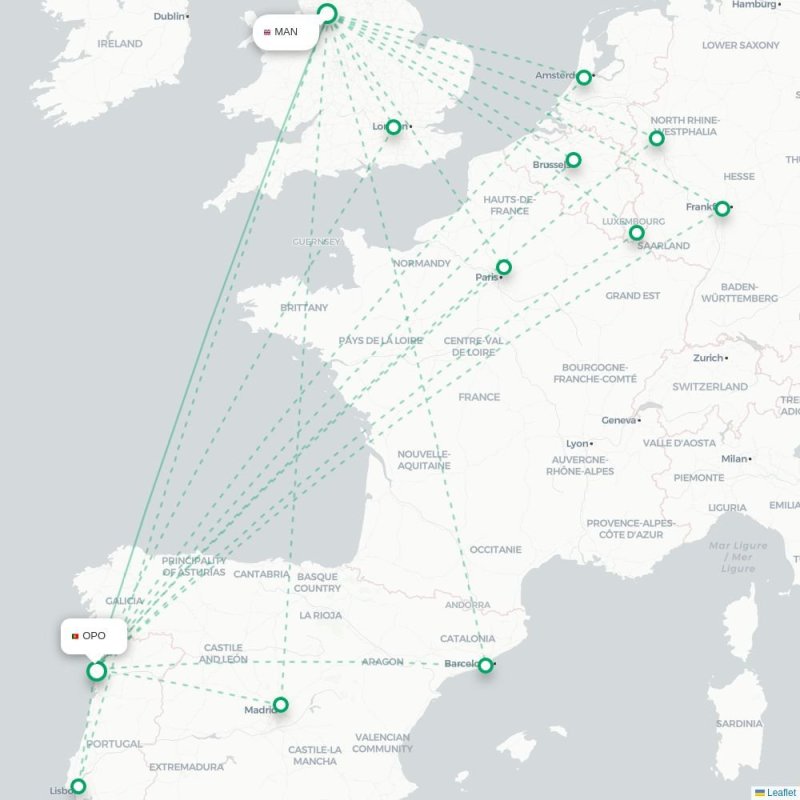 MAN - OPO route map