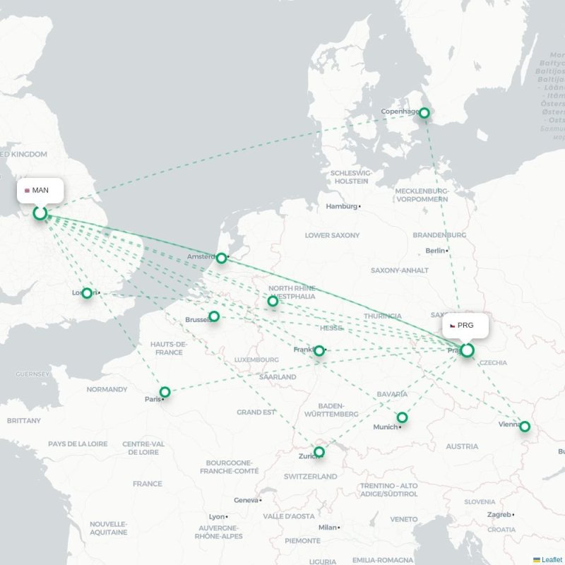 MAN - PRG route map