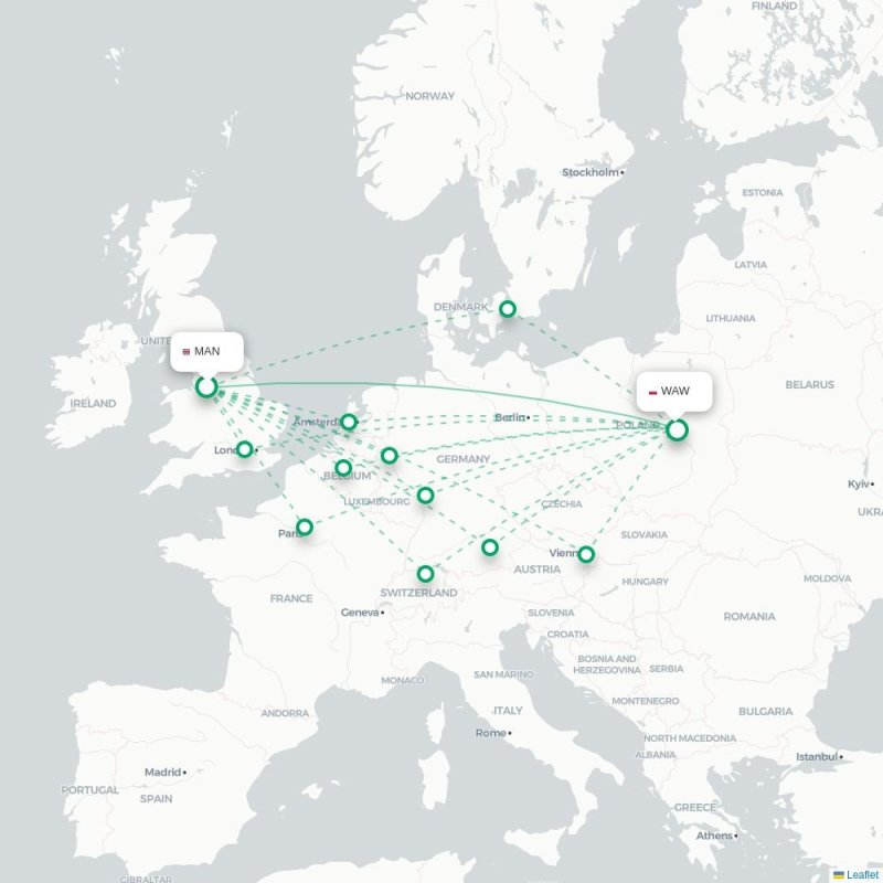 MAN - WAW route map