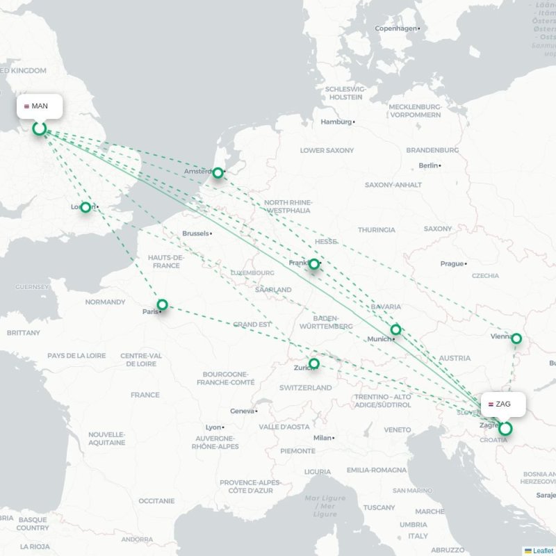 MAN - ZAG route map