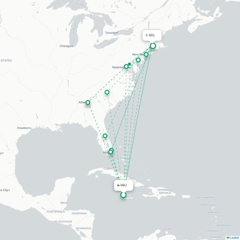 MBJ - BDL route map