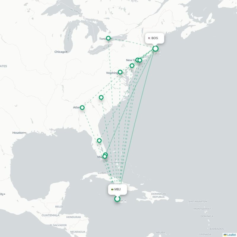 MBJ - BOS route map