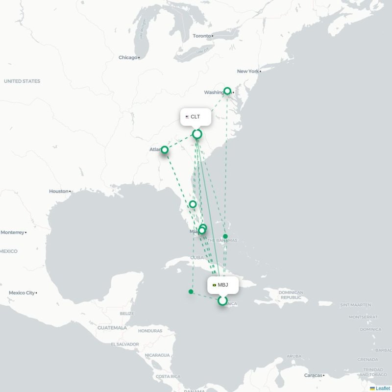 MBJ - CLT route map