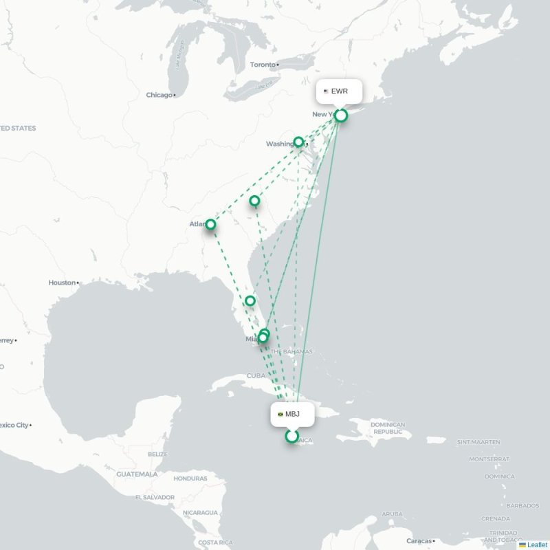 MBJ - EWR route map