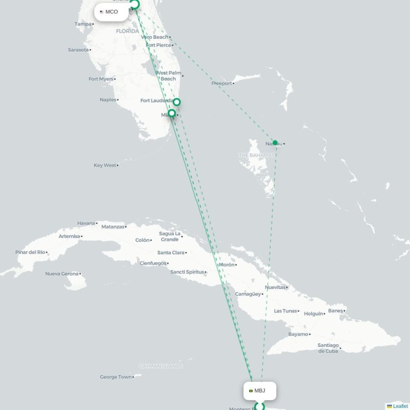 MBJ - MCO route map