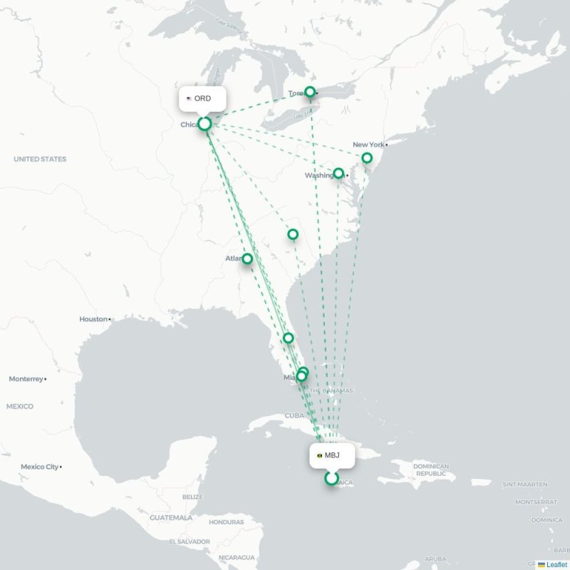 MBJ - ORD route map