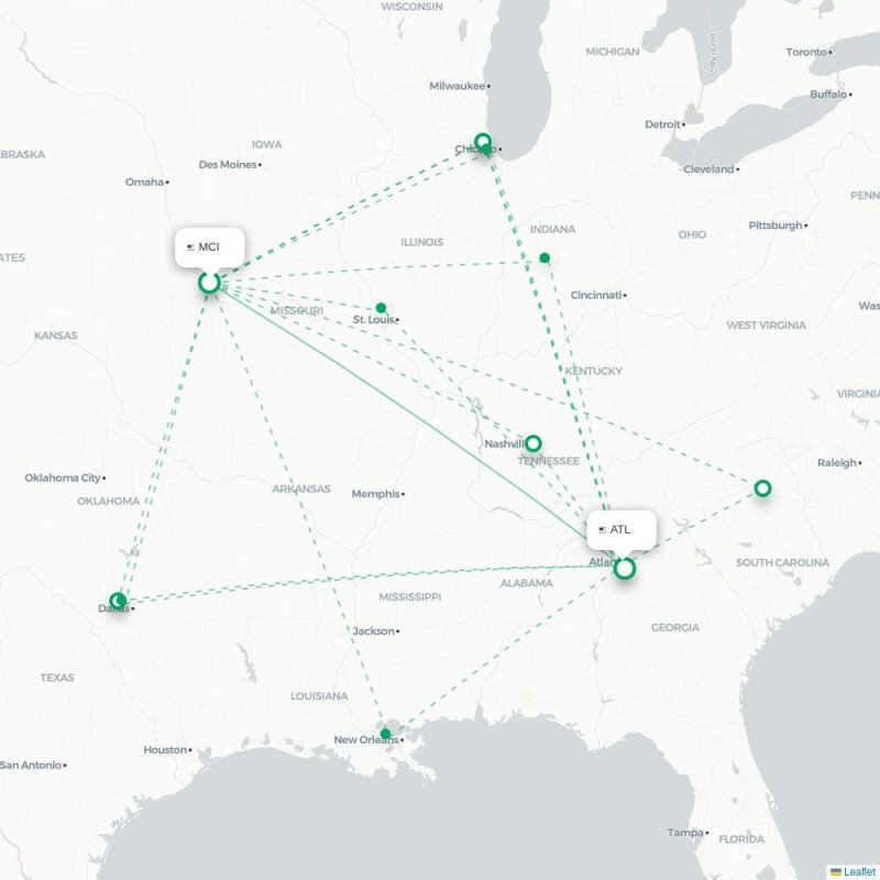 MCI - ATL route map