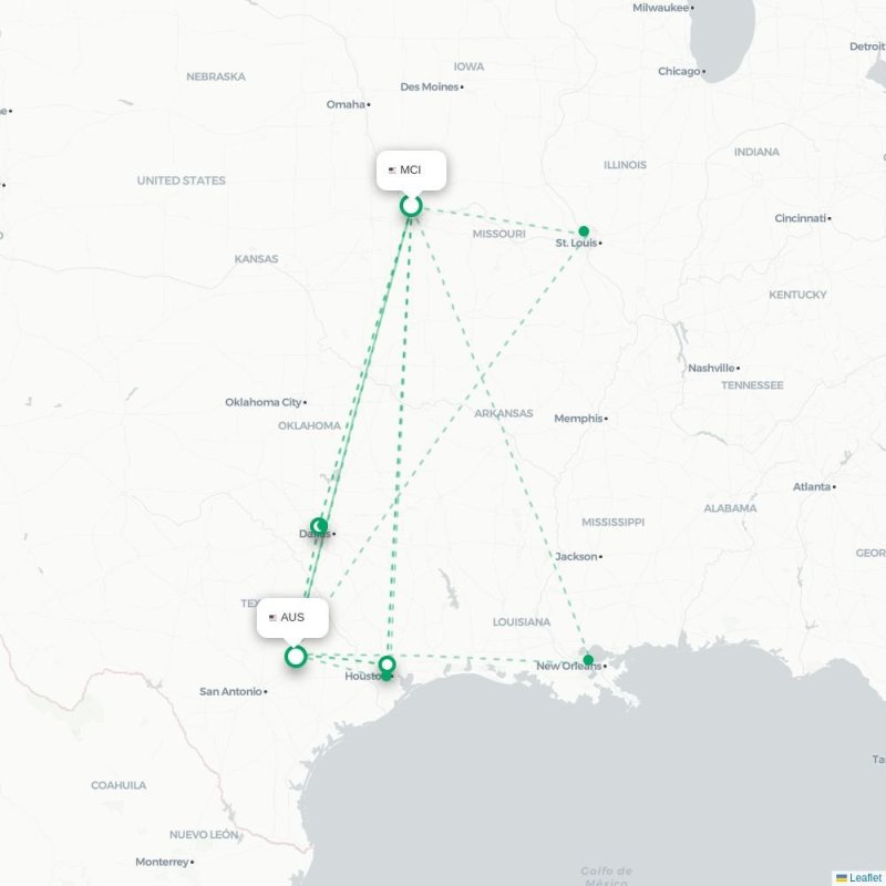 MCI - AUS route map