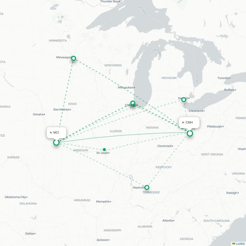 MCI - CMH route map
