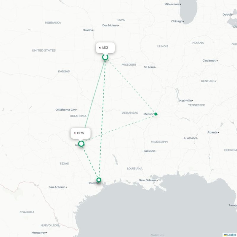 MCI - DFW route map