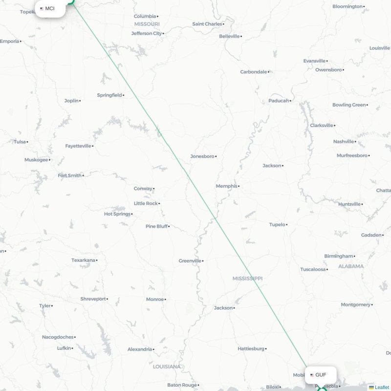 MCI - GUF route map