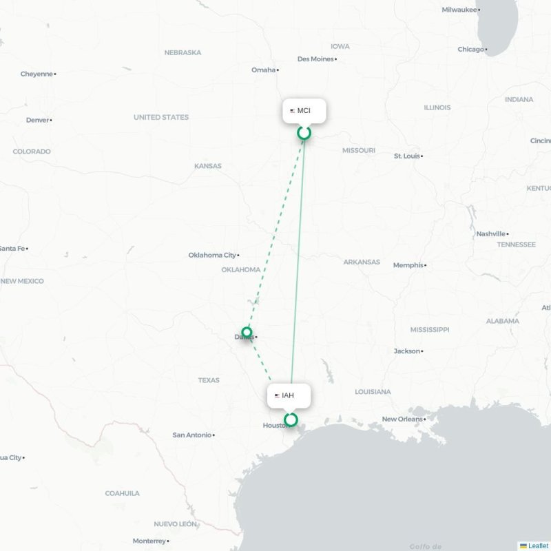 MCI - IAH route map